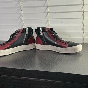John Varvatos Red and Black High-Top Sneakers